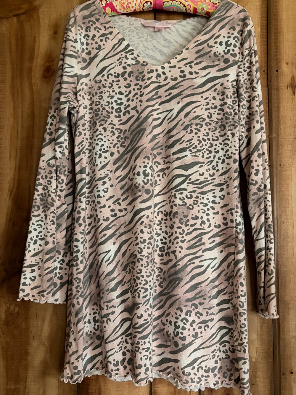 vintage Victoria’s Secret tie-dye leopard skin long sleeve cotton Lounge Dress